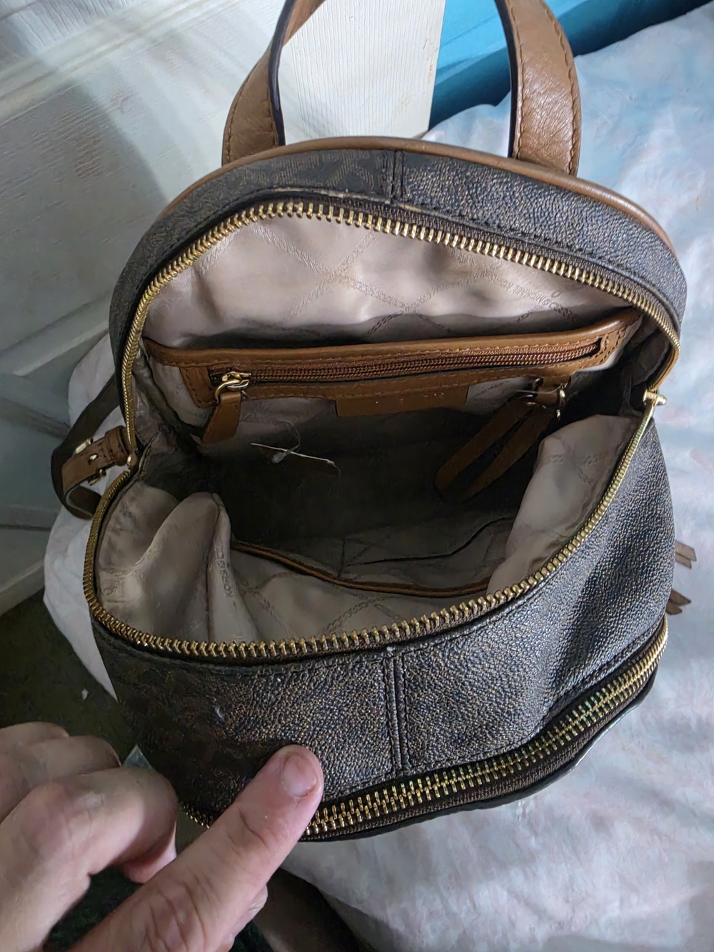Michael Kors Brown Logo-Print Backpack with Gold Hardware - Picture 7 of 10